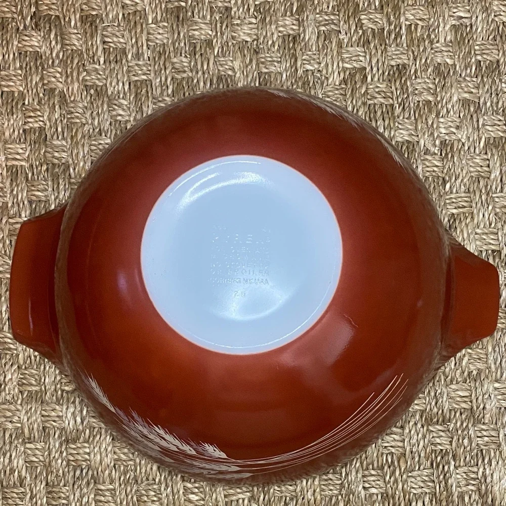 Pyrex Vintage Burnt Orange Harvest Wheat Pattern Mixing Bowl sz 444